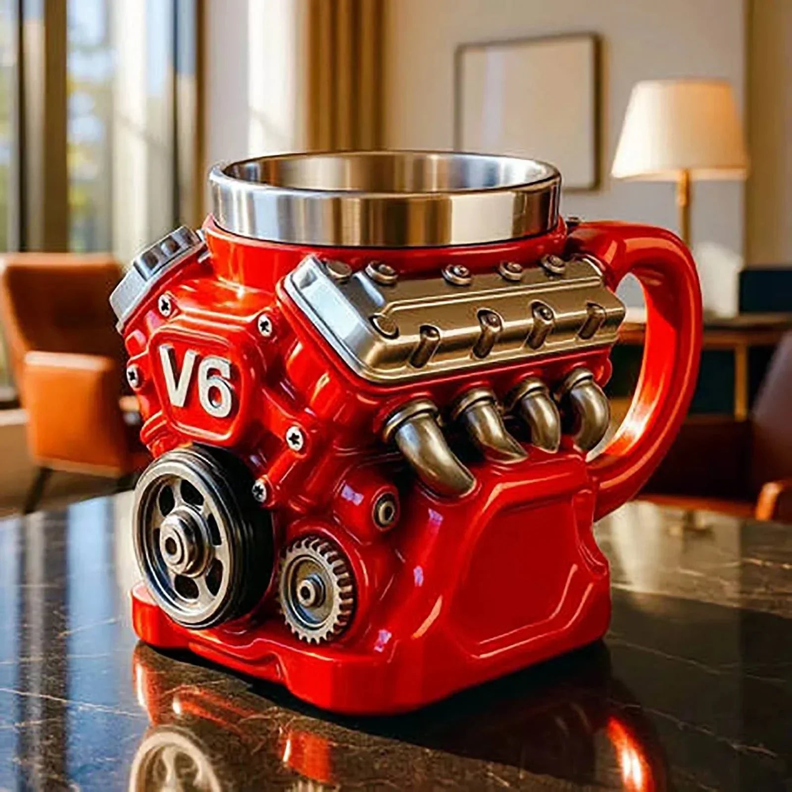 Retro Engine Coffee Mug, V8 Engines Stainless Steel Cup