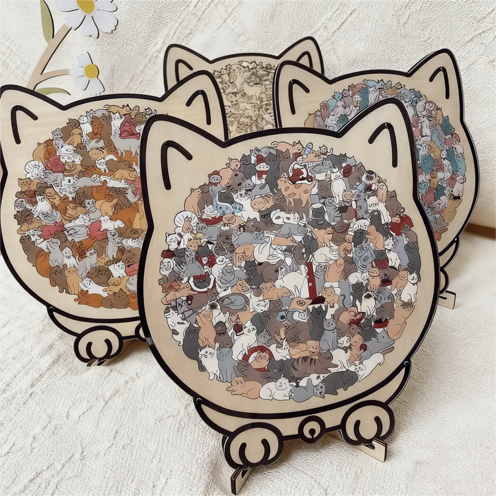 🎁Nice Christmas Gift🎅135-Piece Morandi-Colored Cat Shaped Wooden Jigsaw Puzzle