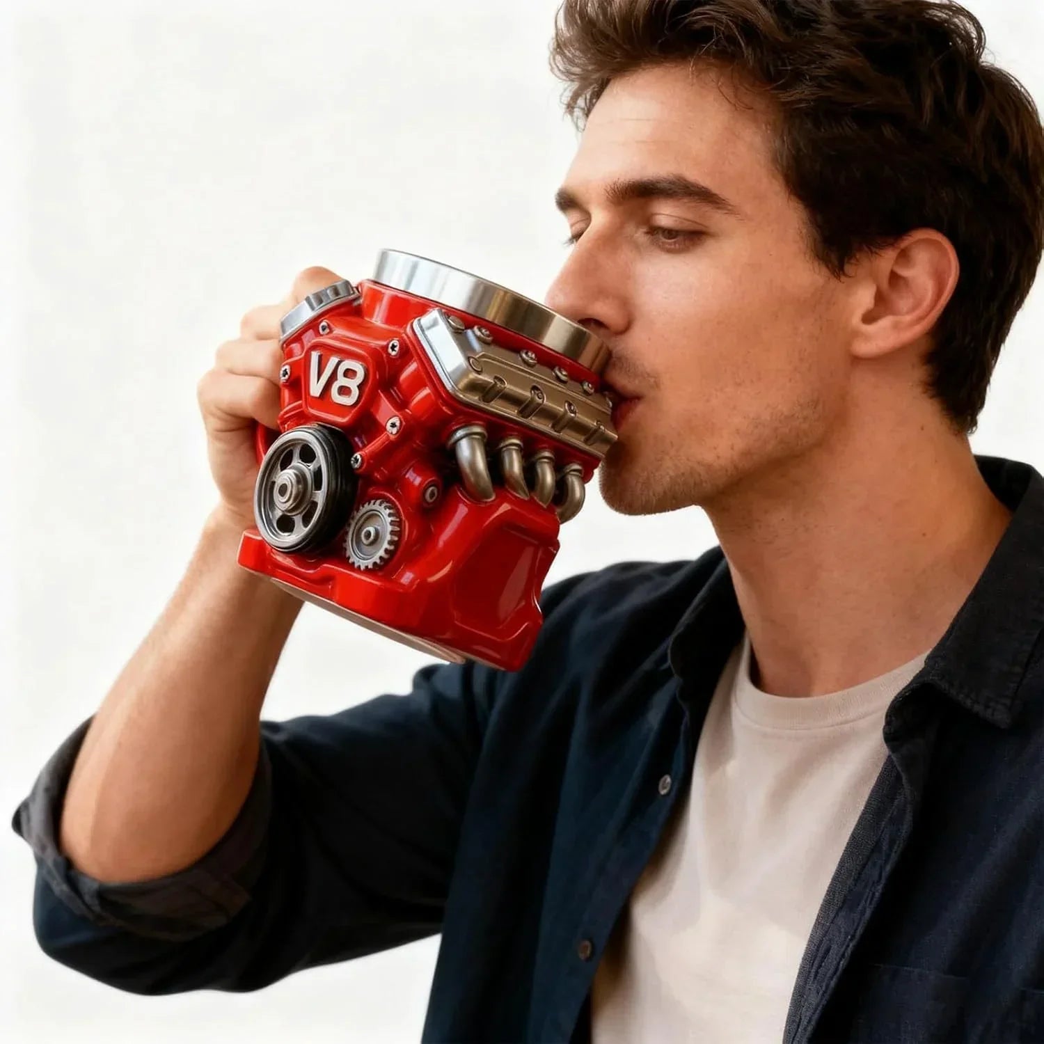Retro Engine Coffee Mug, V8 Engines Stainless Steel Cup