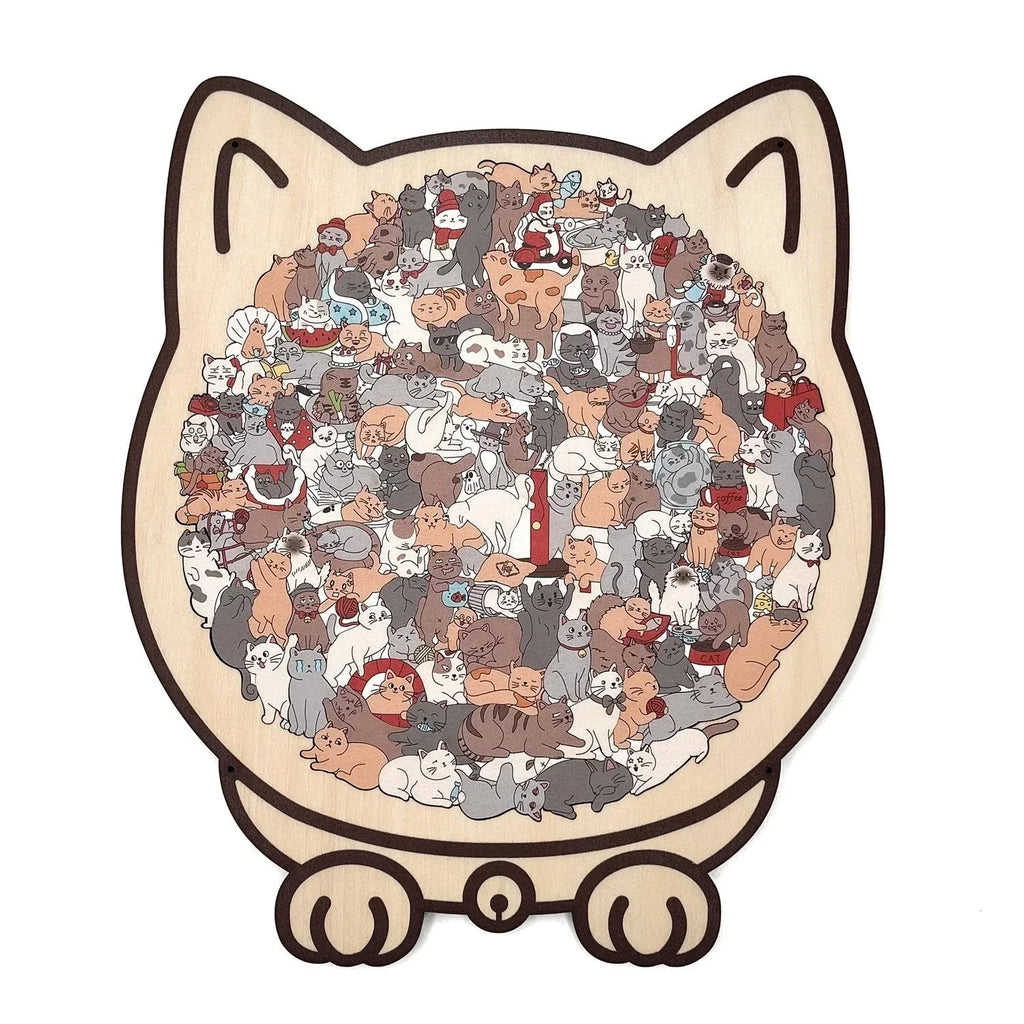 🎁Nice Christmas Gift🎅135-Piece Morandi-Colored Cat Shaped Wooden Jigsaw Puzzle