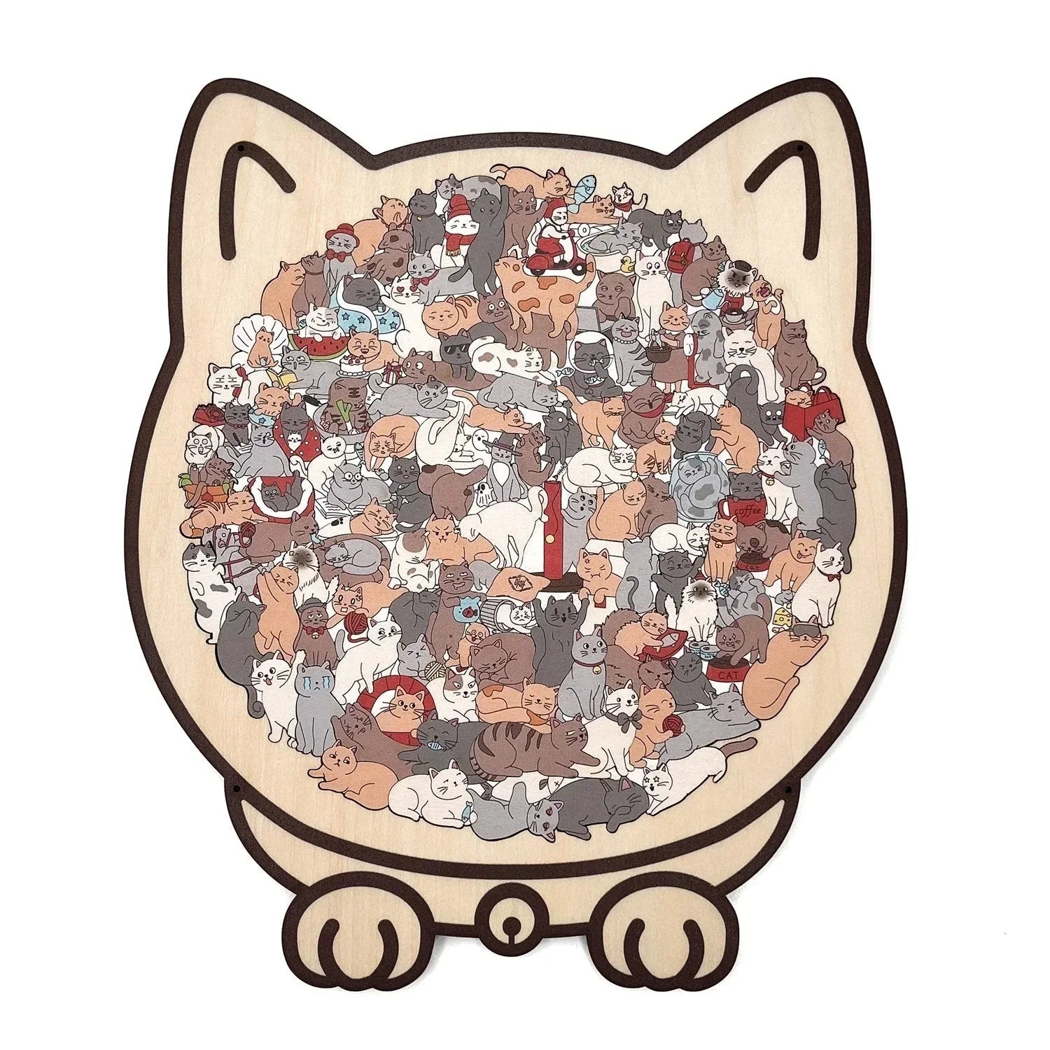 🎁Nice Christmas Gift🎅135-Piece Morandi-Colored Cat Shaped Wooden Jigsaw Puzzle