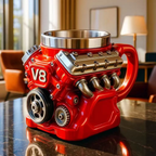 Retro Engine Coffee Mug, V8 Engines Stainless Steel Cup